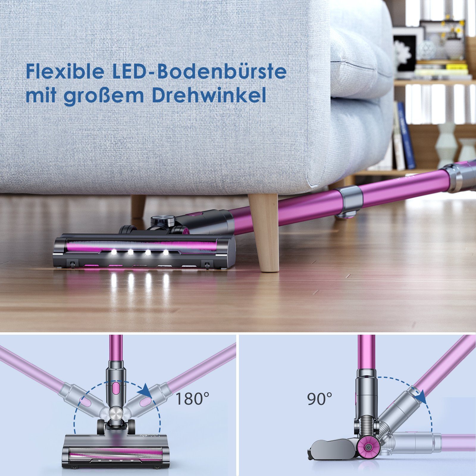 oyajia Akku-Hand-und Stielstaubsauger Smart 6 in 1 Kabellos Akkusauger 25,9V Ladestation & Halterung 2-in-1, 265,00 W, beutellos, 25kPA mit 50 Min. Laufzeit für Hartboden, Teppich, Tierhaare