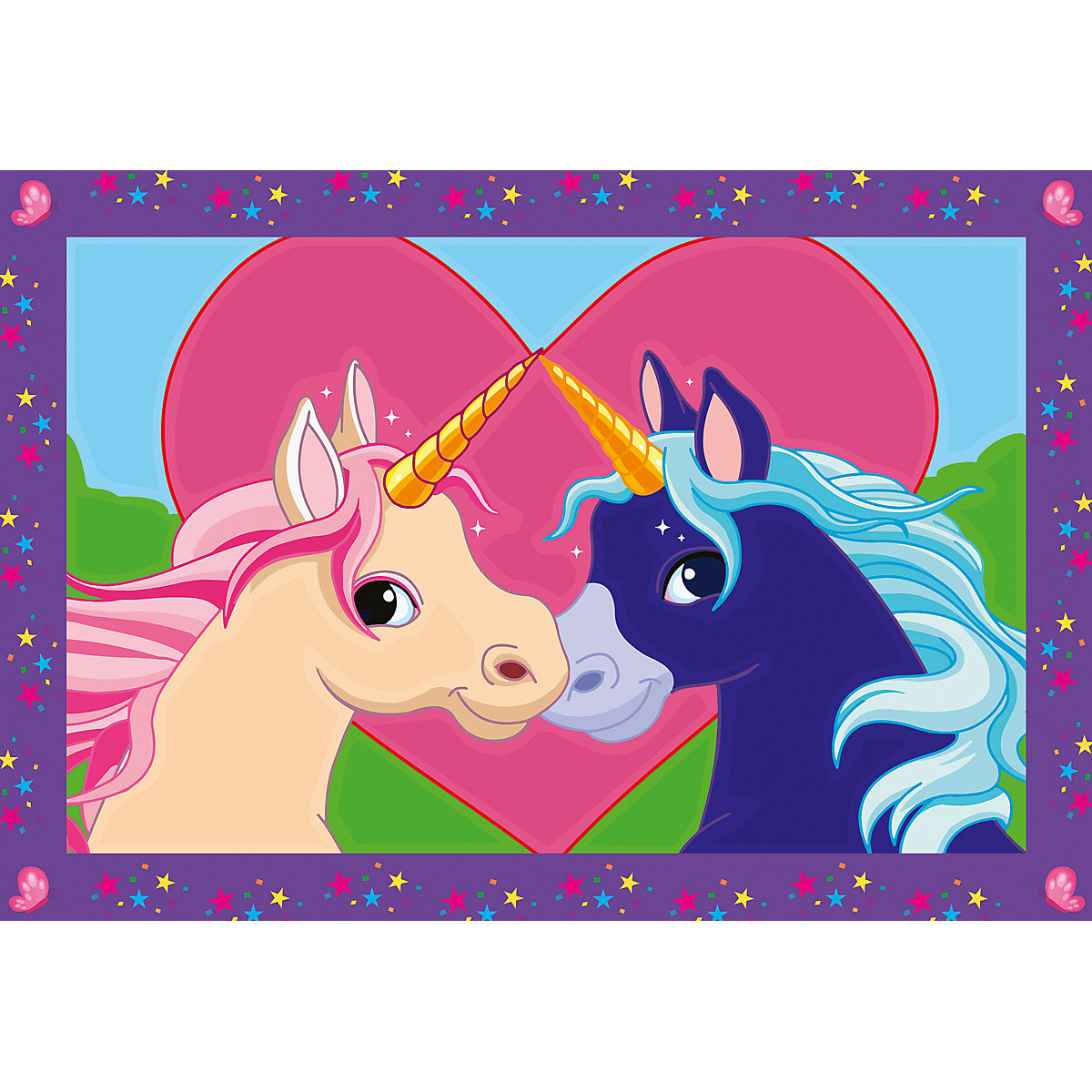 Malen nach Zahlen Junior, 2x je 32x22 cm, mit farbigen Motivlinien, Bunte Einhornwelt