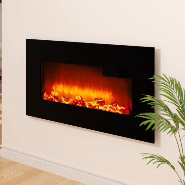 Elektrischer Wandkamin mit Fernbedienung, 1.800 W, schwarz