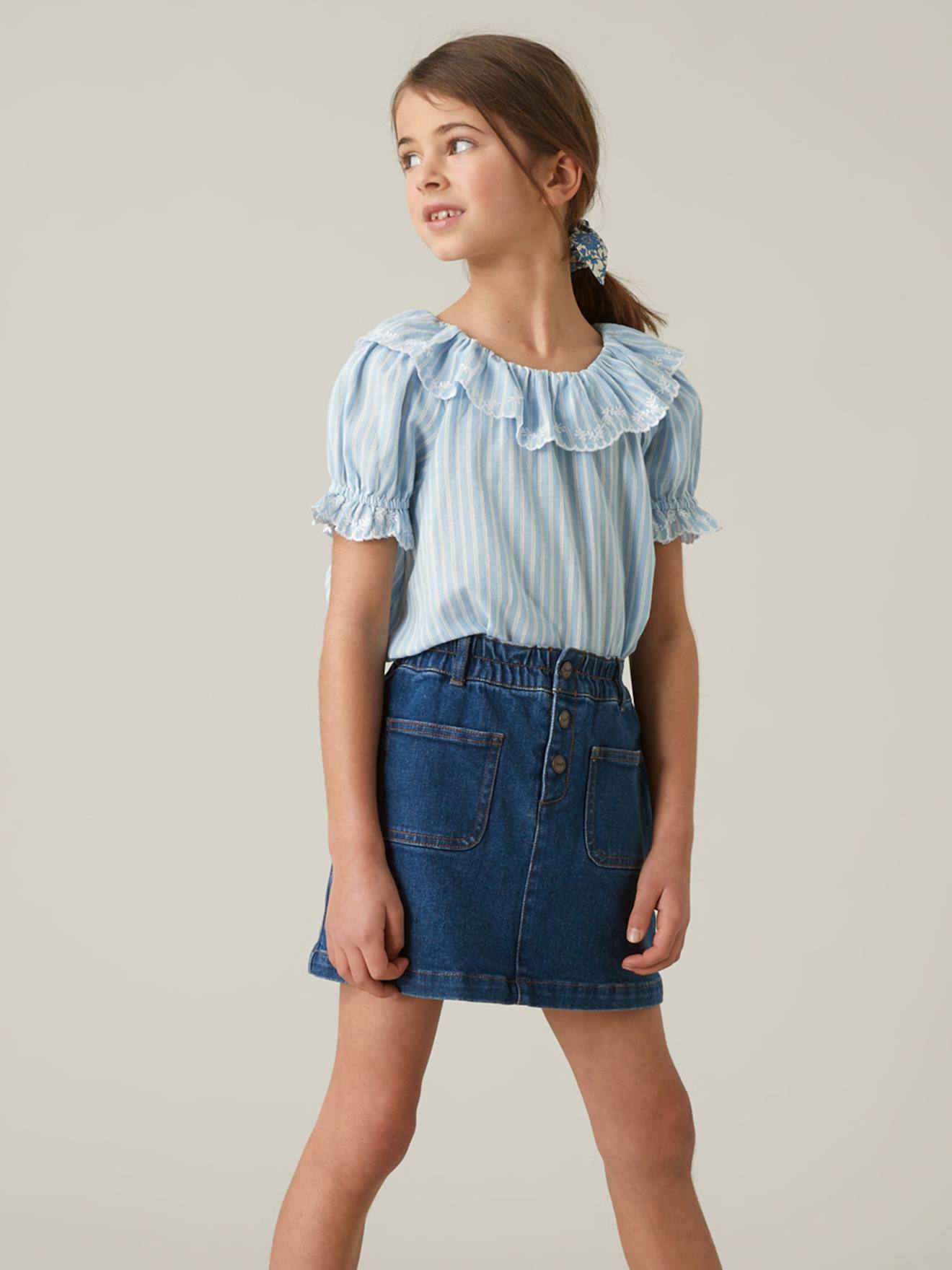 Blouse brodée fille CYRILLUS rayé marine
