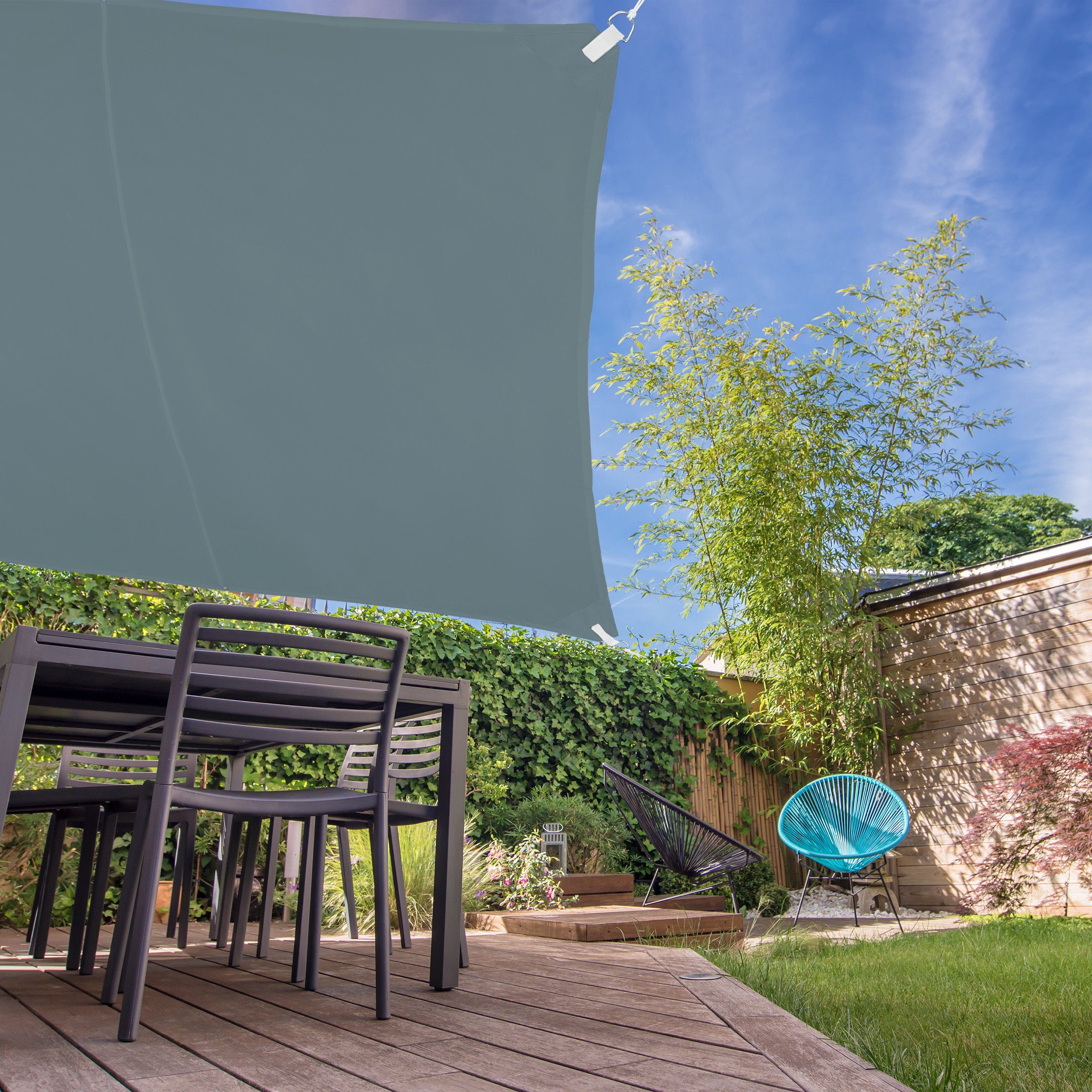relaxdays Sonnensegel Graues Sonnsegel quadratisch, 2 x 2 m