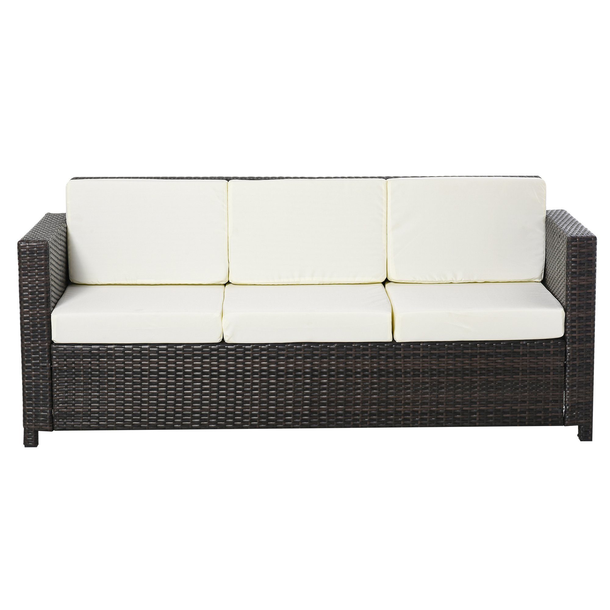 Outsunny Gartenbank 3 - Sitzer Rattansofa mit Kissen