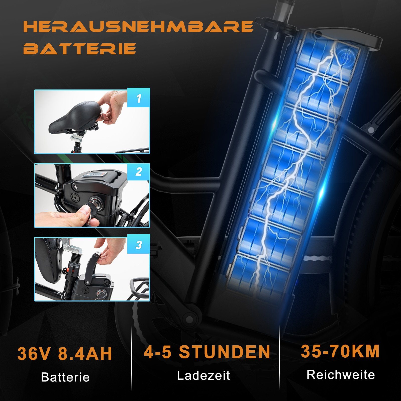 ELEKGO E-Bike 26 Zoll City Elektrofahrrad Pedelec, mit 36V 8,4Ah Akku, 35-70 km, 1 Gang, 250W Heckmotor