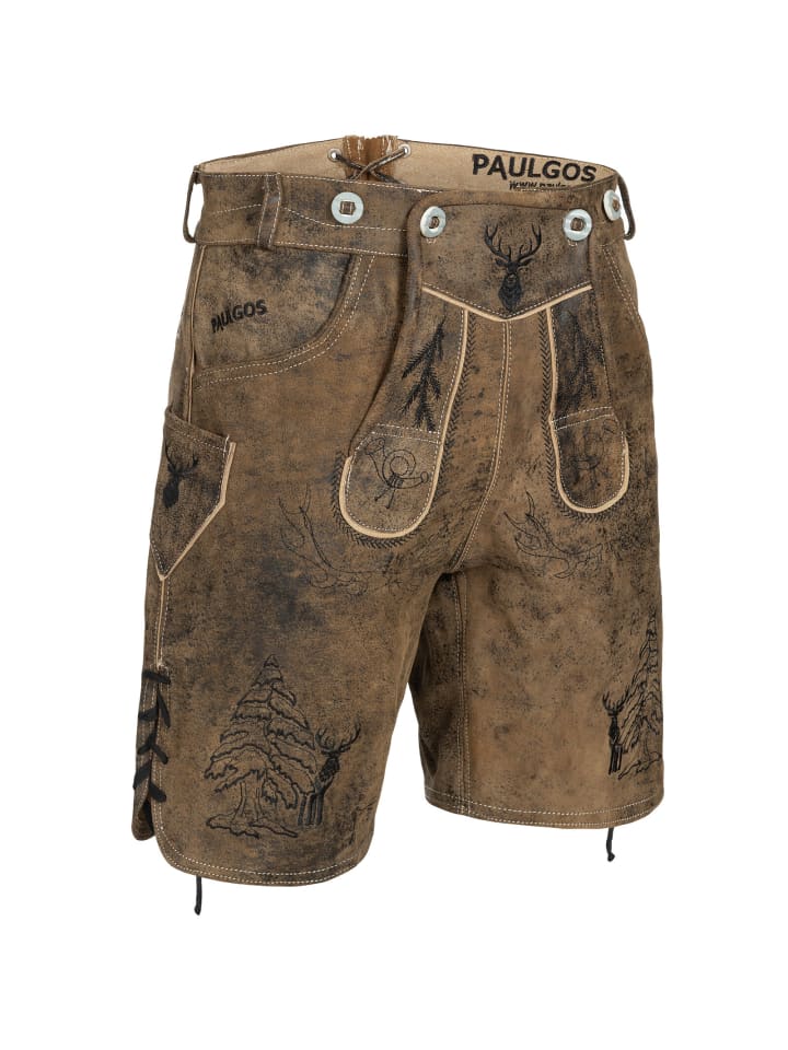 PAULGOS Lederhose Kurz Echtleder HK5 ANTIK in Whiskybraun günstig kaufen
