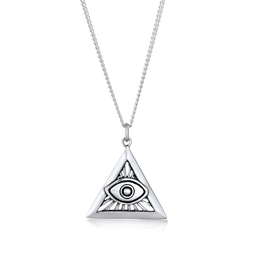 KUZZOI KUZZOI Collier Hommes triangle pendentif Evil Eye en argent sterling 925 Bijoux