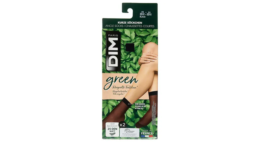 DIM Damen Söckchen aus recyceltem Garn Green 25 DEN 2er Pack noir