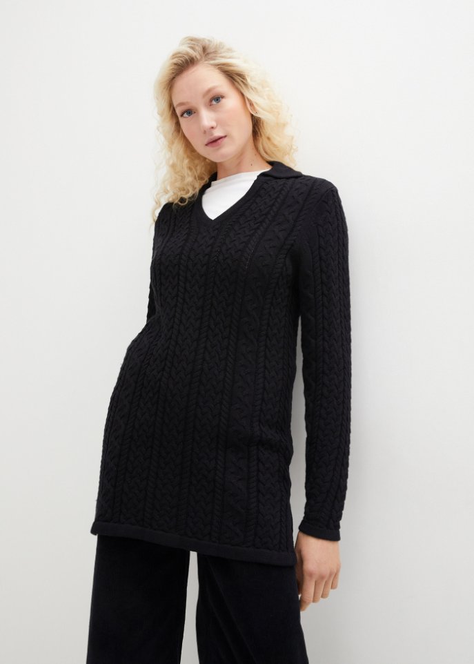 Weiter Baumwoll-Pullover mit Polokragen