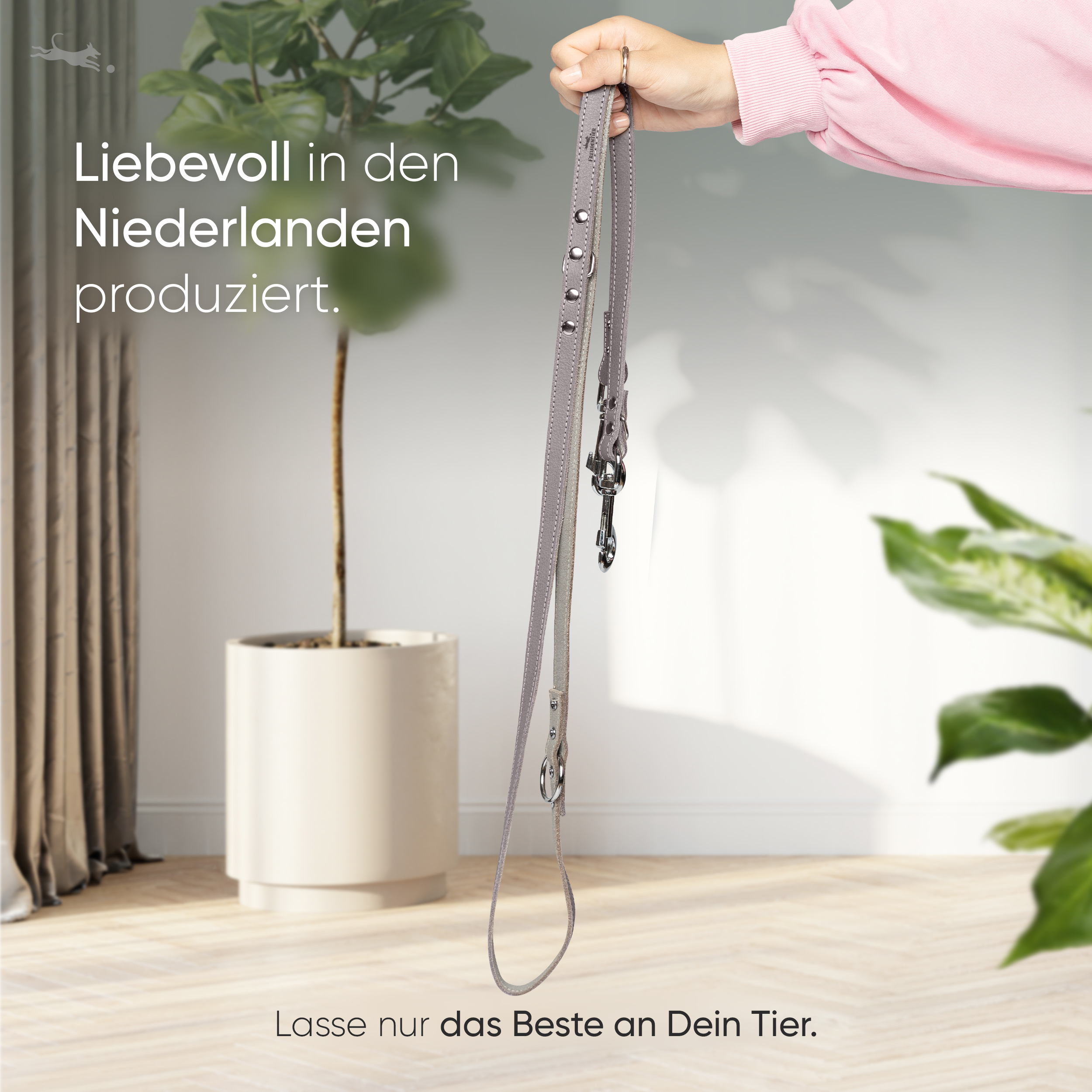 Freudentier Hundeleinen Freudentier Führleine aus Leder braun/ grau 2,5 cm