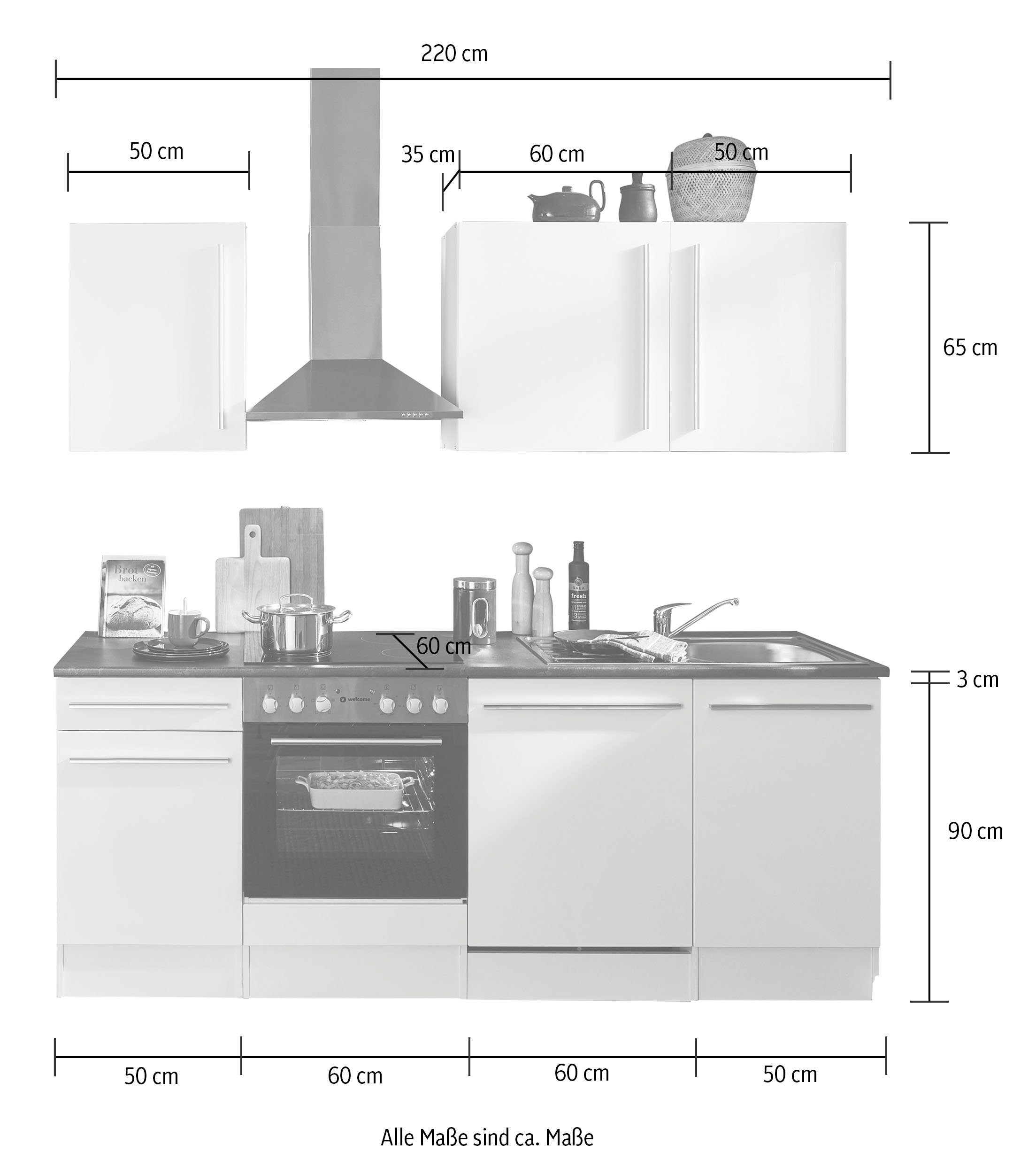 BASIC by Balculina Küchenzeile Jazz, Breite 220 cm, wahlweise mit E-Geräten