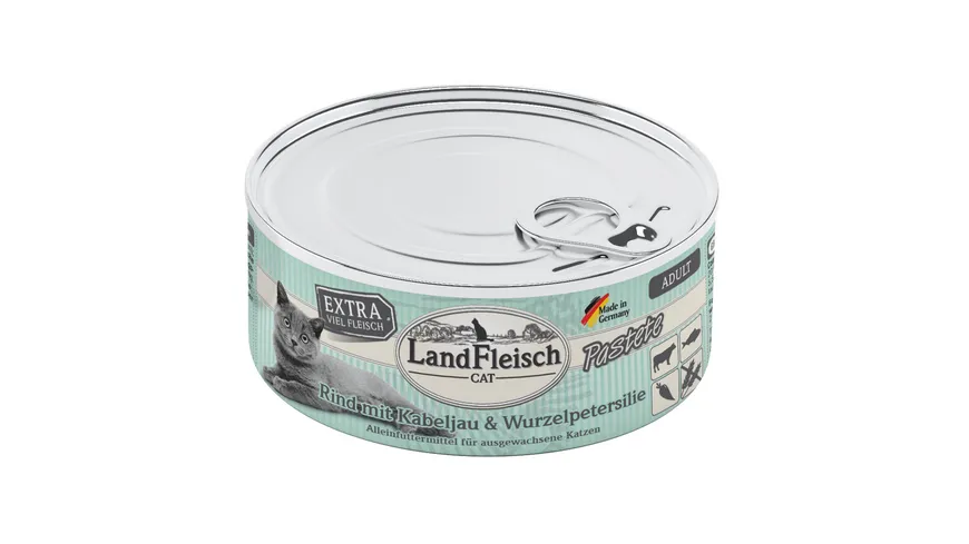 LandFleisch Katzennassfutter Adult Pastete Rind mit Kabeljau & Wurzelpetersilie 100g 100 g