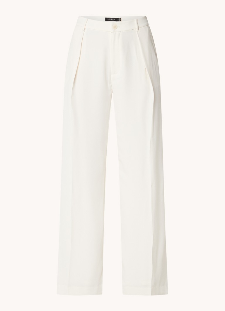 Pantaloni Ralph Lauren cu talie înaltă, lațime pe picioare, buzunare laterale și cute pronunțate.