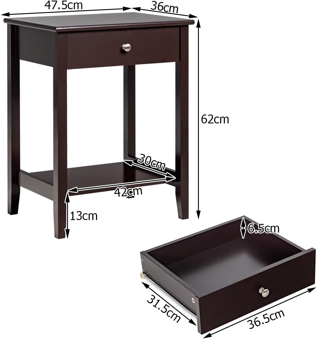 Costway COSTWAY 2 Ebenen Nachttisch mit Schublade