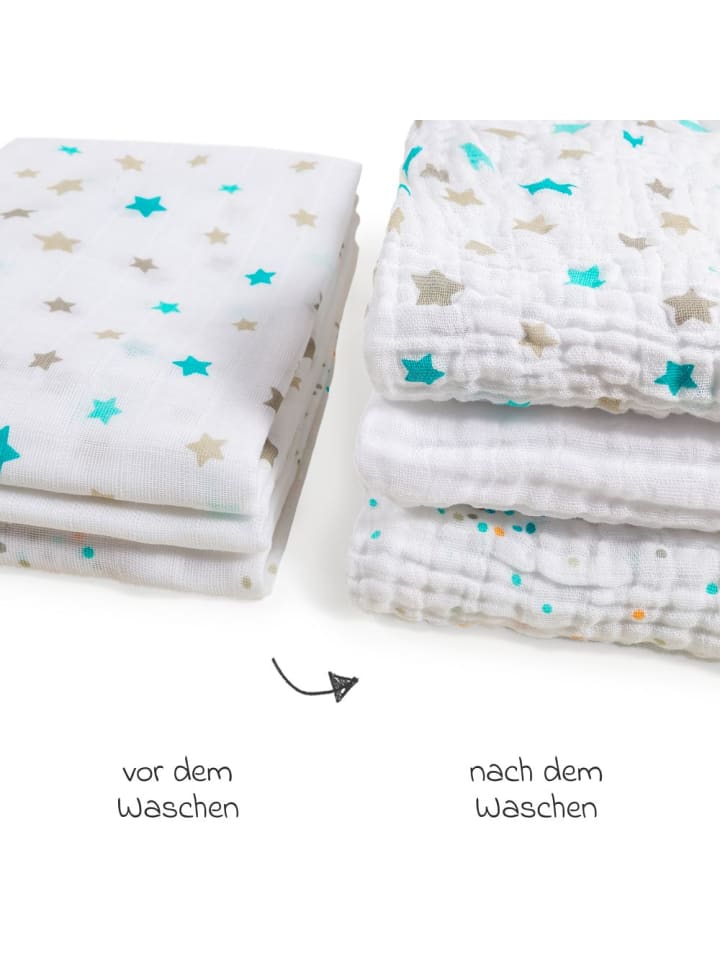 Makian Mullwindel / Mulltuch 3er Pack 80 x 80 cm - Punkte in bunt günstig kaufen onesize