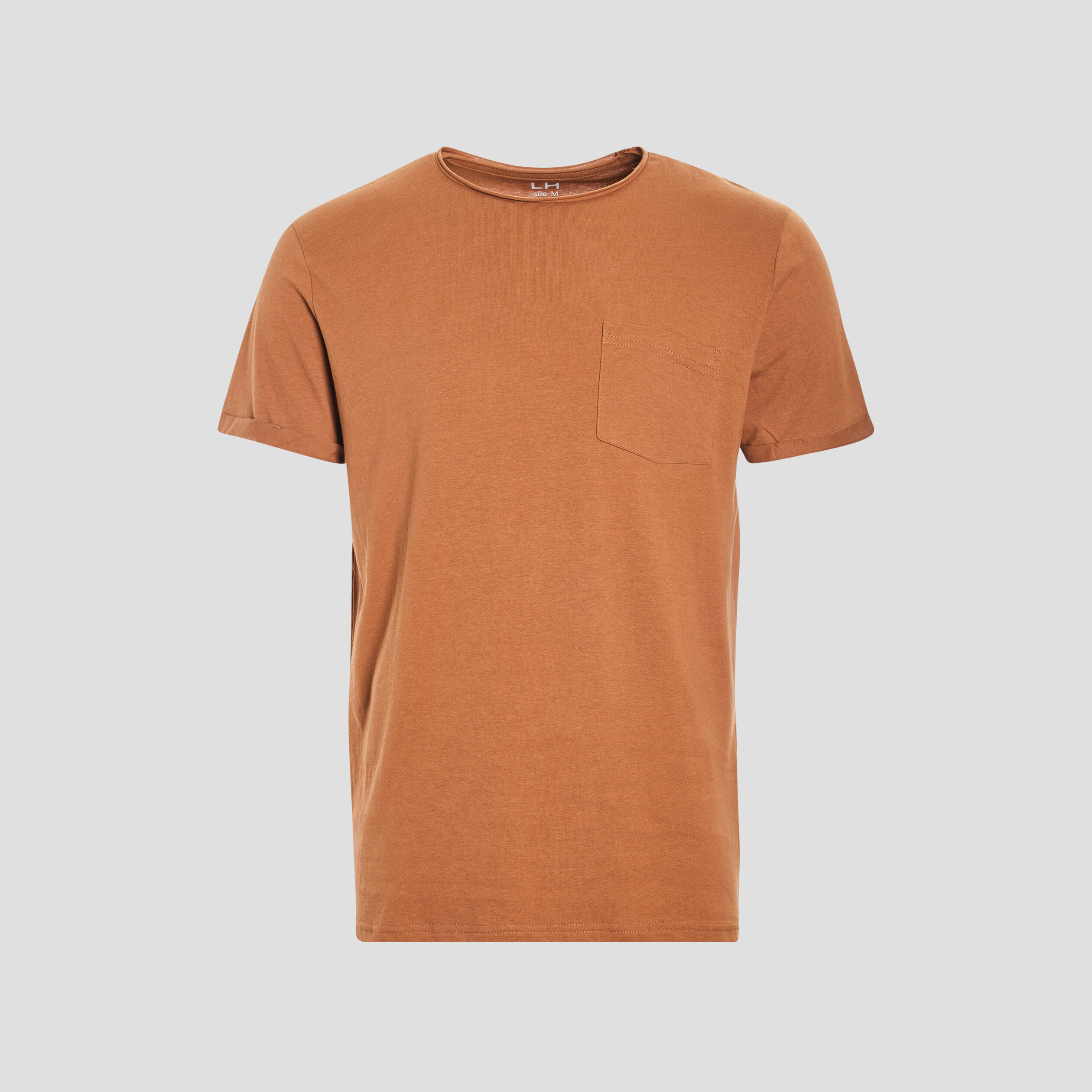 T-shirt col rond avec poche plaquée camel homme | La Halle
