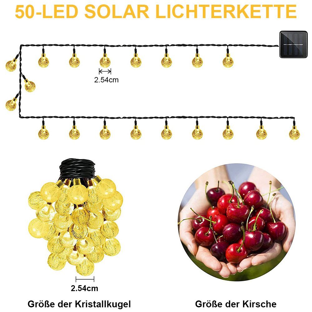 Rosnek LED-Lichterkette Lichterkette Außen Solar, Solar Lichterkette Aussen Kristall Kugeln, 5/9M Wasserdicht LED Solarlichterkette für Garten, Party, Weihnachten