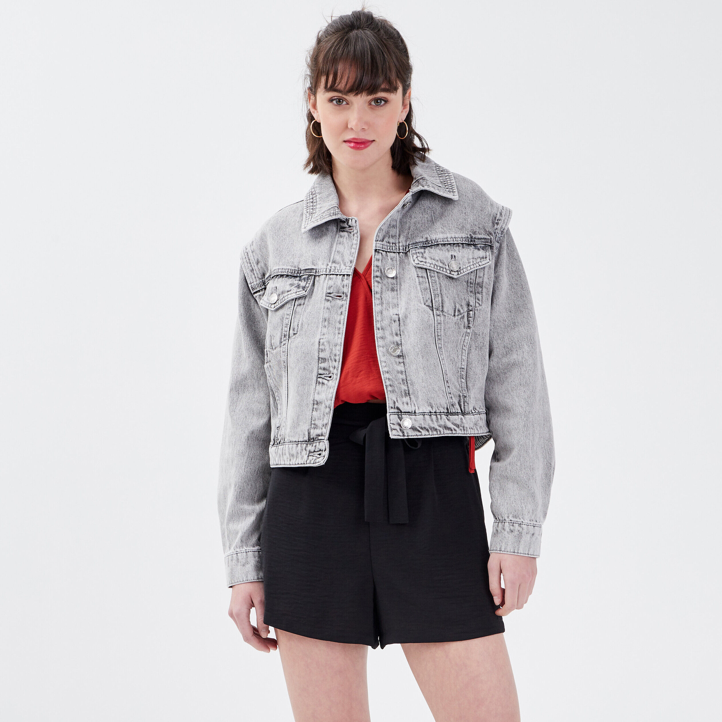 Veste droite en jean denim snow gris femme | Cache Cache
