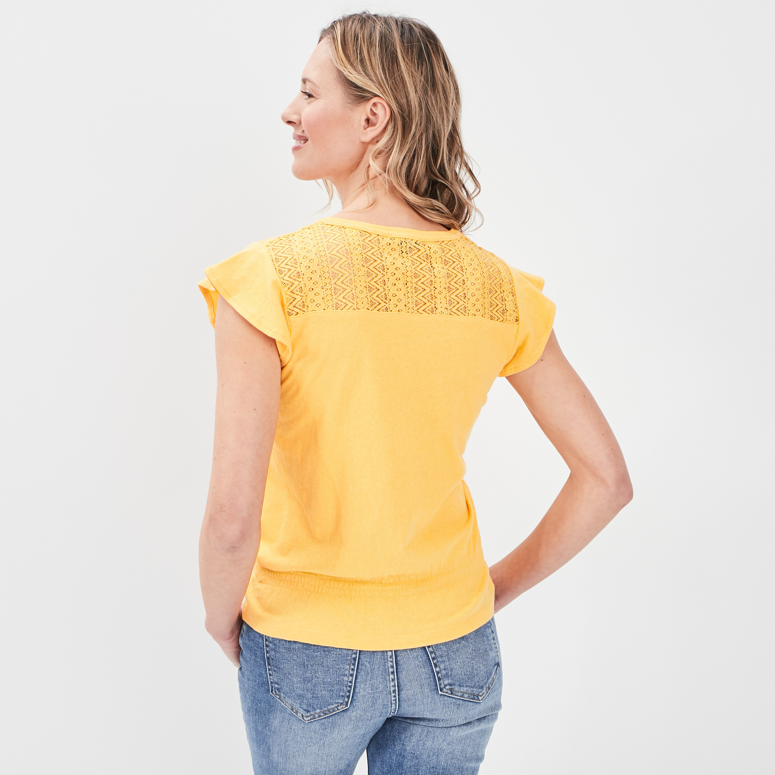 T-shirt manches courtes jaune moutarde femme | La Halle