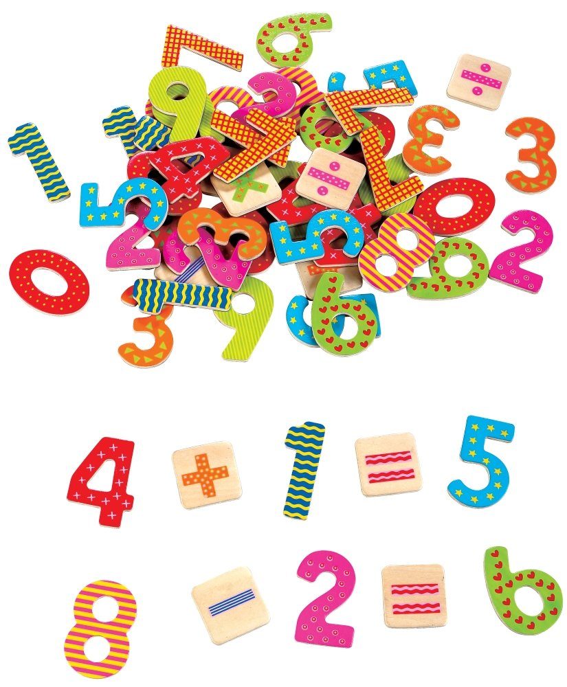 Lelin Lernspielzeug 120 tlg magnetisches Holzset mit Zahlen, Buchstaben, Rechenzeichen