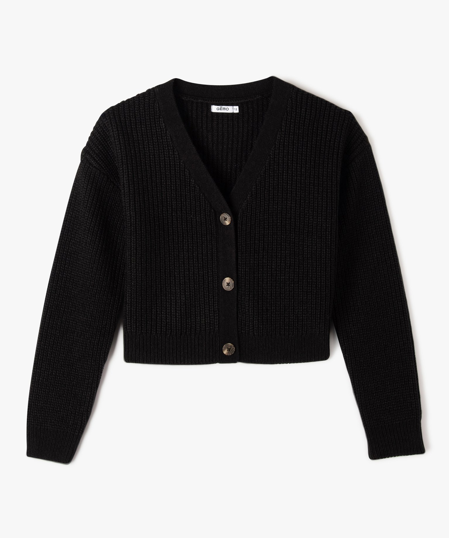 Gilet court en grosse maille fille noir | GEMO