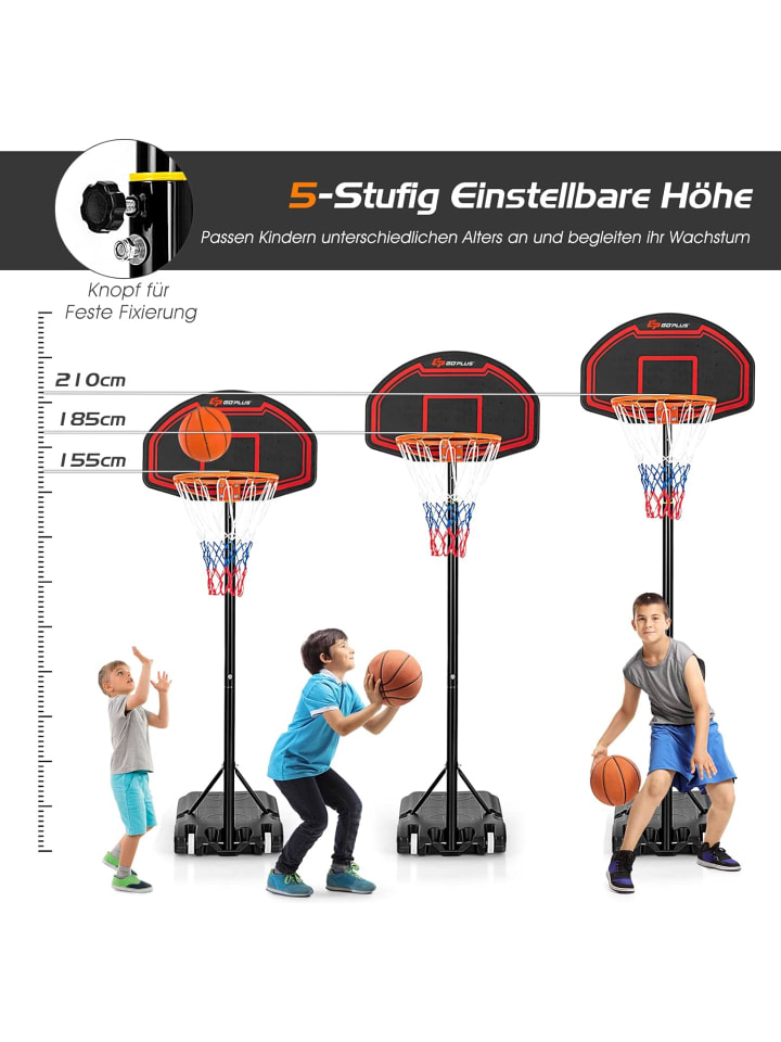 COSTWAY Basketballständer 155-210cm in Schwarz günstig kaufen 72 x 72 cm