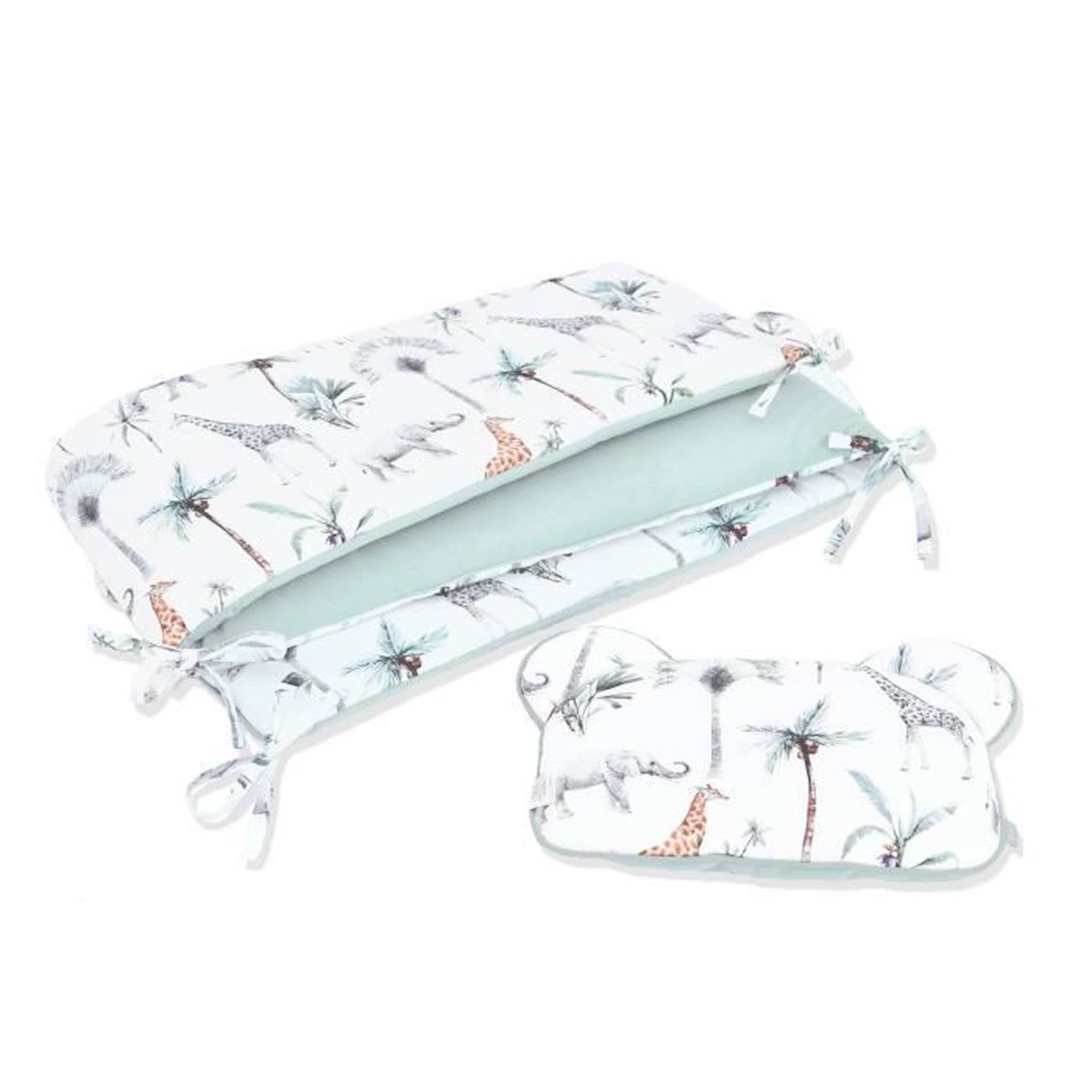 Tour de lit universel et réversible, SAFARI Multicolore Pour lit bébé de 60x120 ou 70x140 cm vert