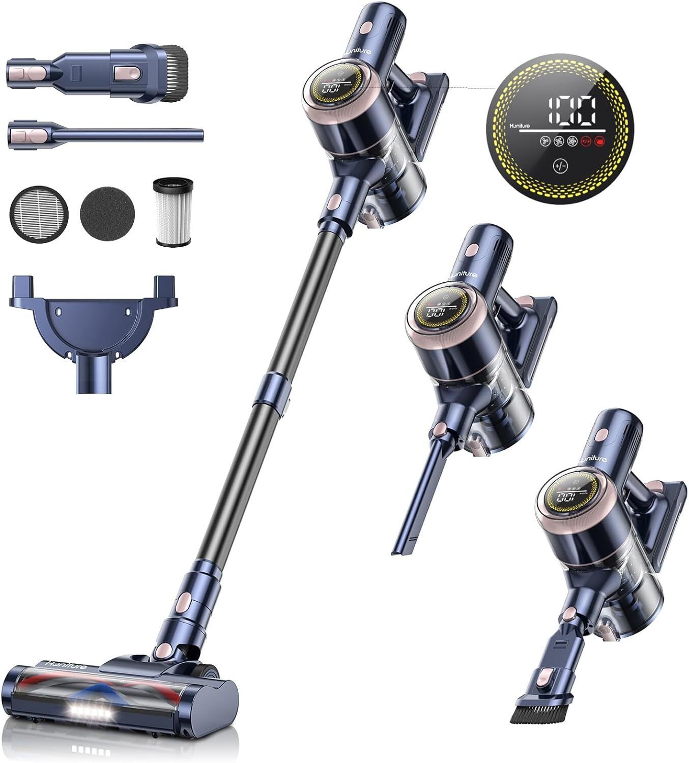 Honiture Akku-Hand-und Stielstaubsauger, Handstaubsauger, 400W/33000pa handstaubsauger mit akku, Bis zu 60 Min Laufzeit, 1.5L Staubbehälter, für Tierhaare,Teppich und Hartböden