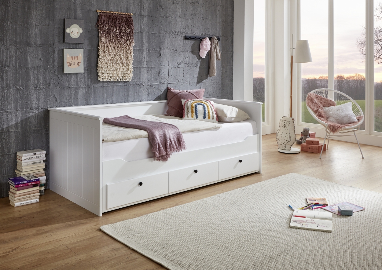 Relita Funktionsbett KIRA 90/180x200 inkl. Lattenrost und 3 Schubladen MDF weiß