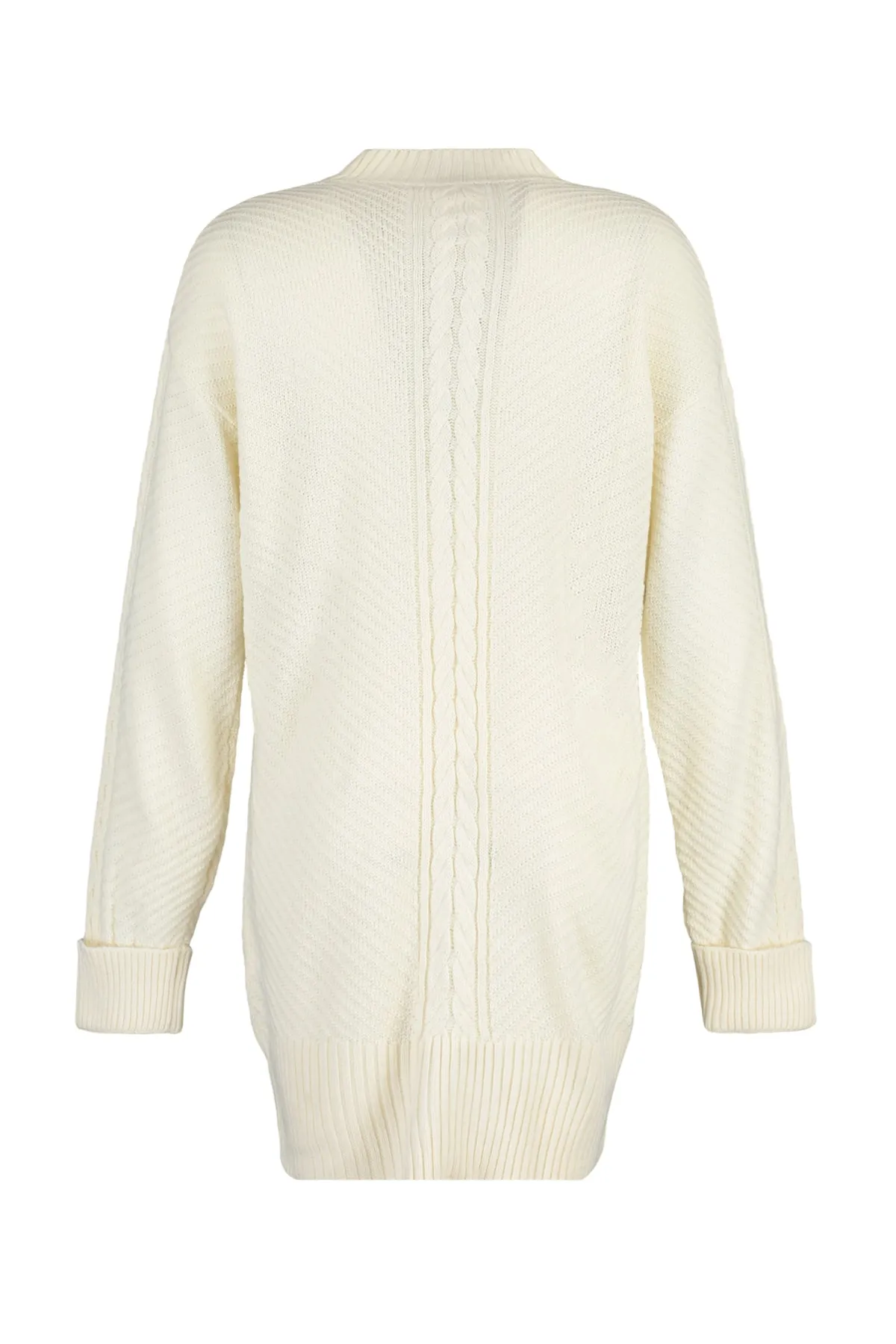 Trendyol Modest  Ecrufarbener Strickpullover mit Zopfmuster und detailliertem Muster TCTAW23KZ00071