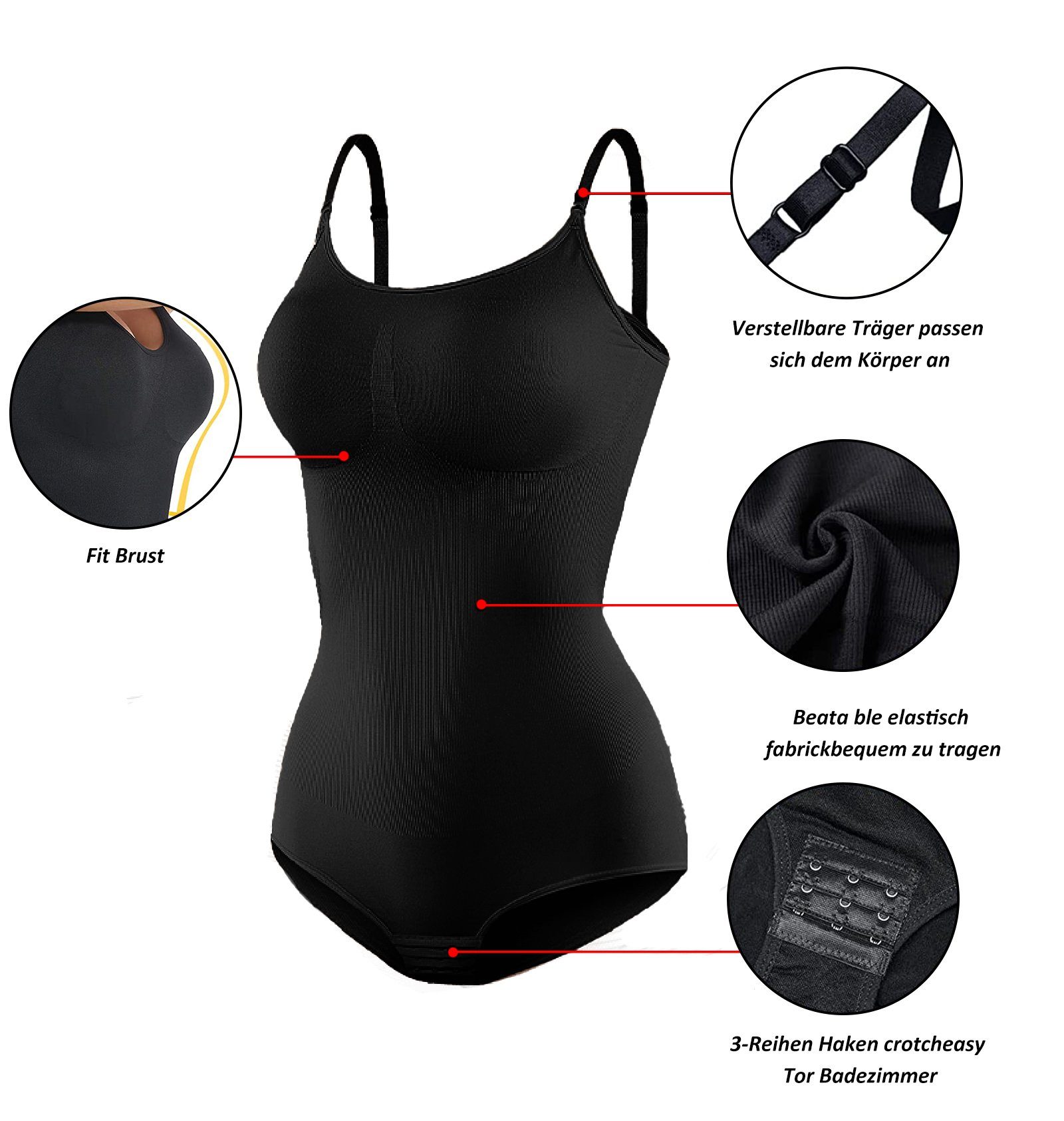 TAN.TOMI Body Damen Body Shaper Bauchweg Figurformende Unterwäsche Miederbody sammeln, spurlos, Gesäß
