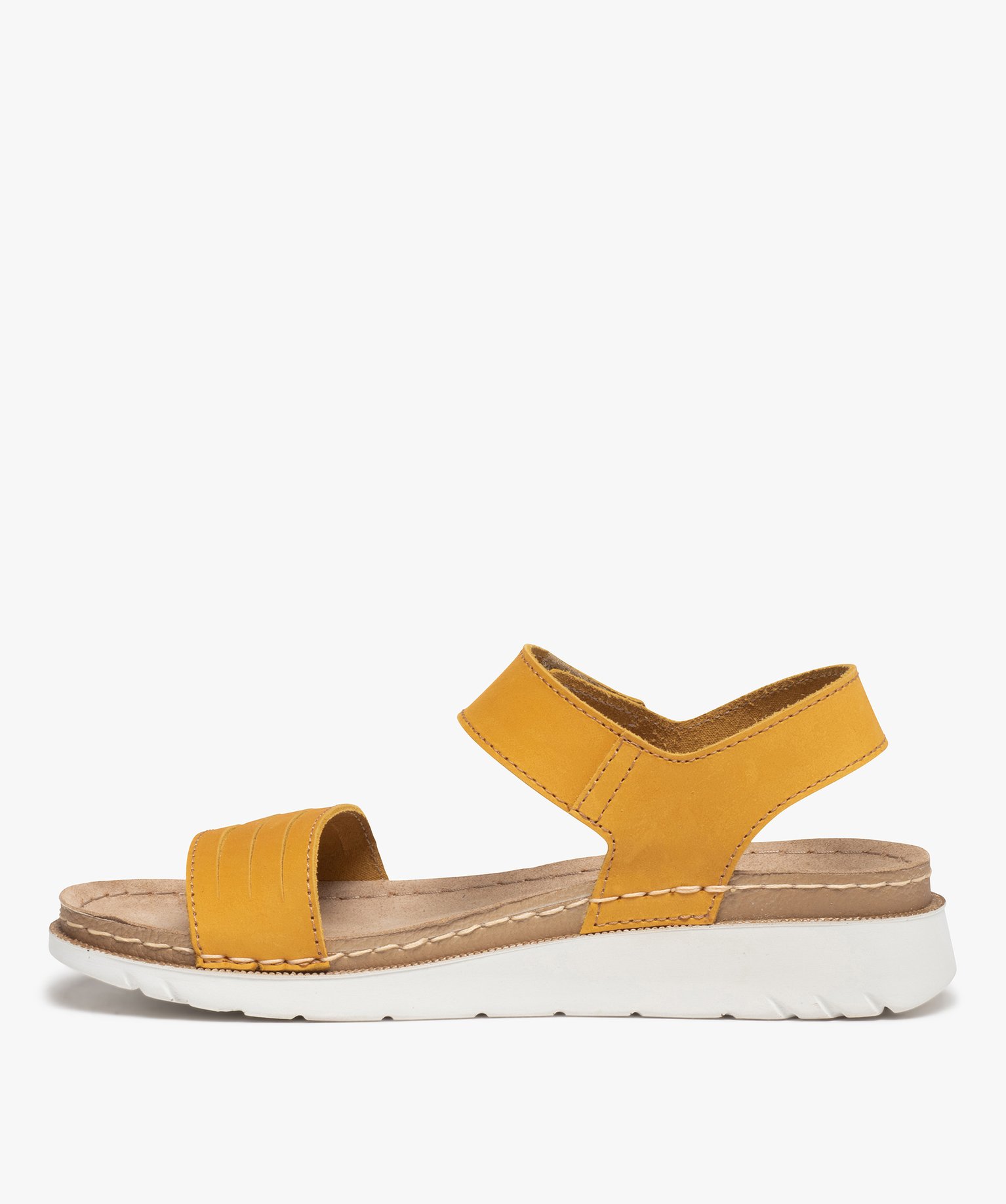 Sandales femme confort à brides en cuir jaune | GEMO