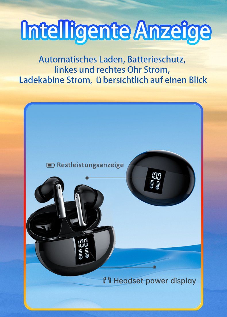 KUGI Bluetooth Kopfhörer in Ear mit Mikrofon Bluetooth 5.3 LED Anzeige In-Ear-Kopfhörer (Stereoklang Ohrhörer mit Smart Touch für iOS Andriod, Kopfhörer Kabellos ENC Noise Cancelling, Earbuds Sport Kopfhörer Bluetooth, True-Wireless Rauschunterdrücku