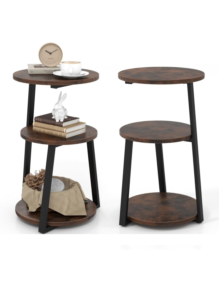 COSTWAY 2er Set Beistelltisch mit 3 Ebenen in Braun günstig kaufen onesize