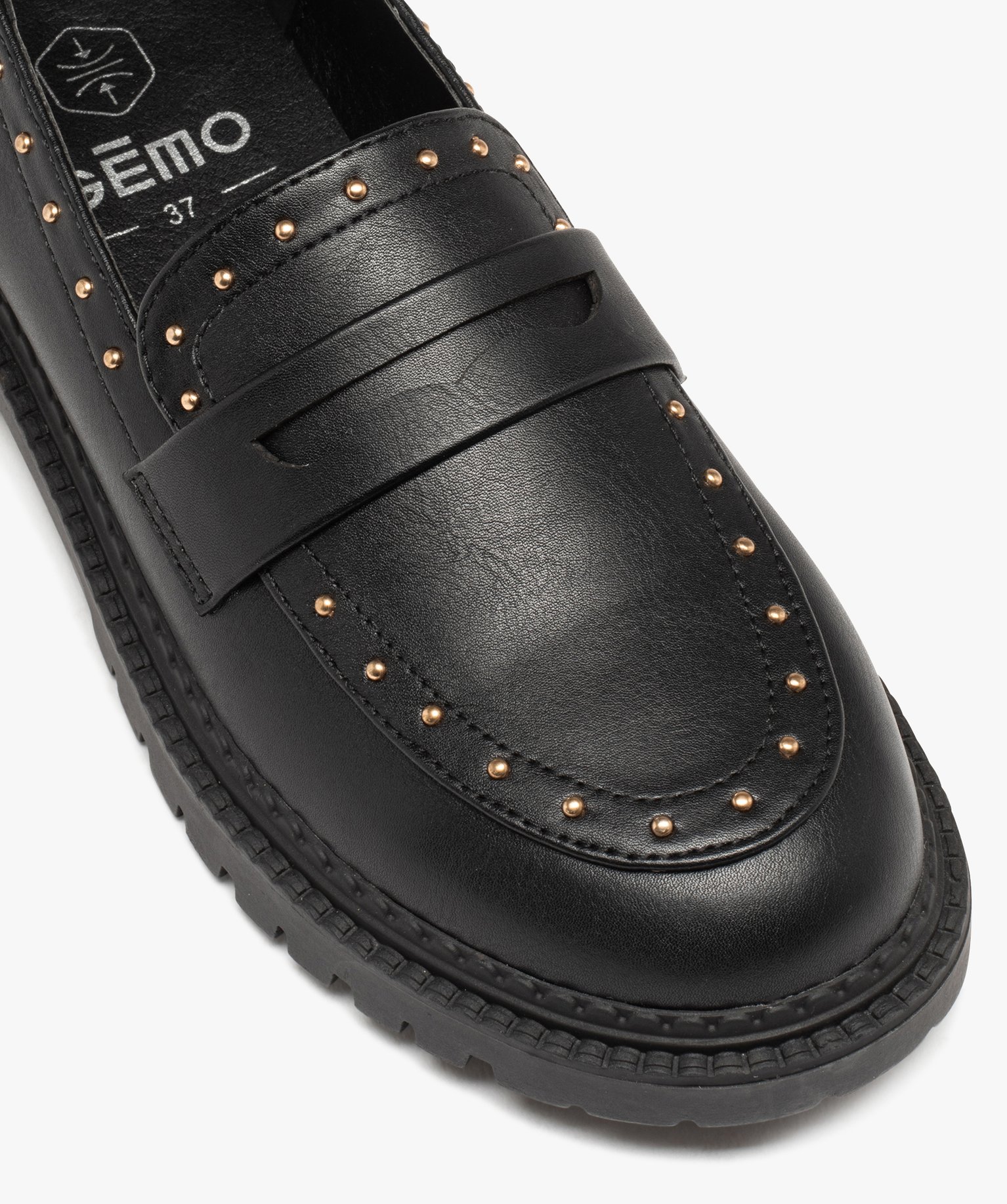 Mocassins fille unis à clous dorés noir | GEMO