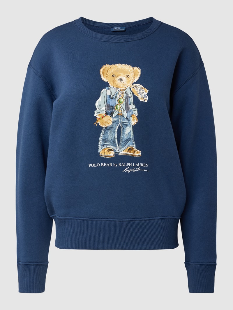 Sweatshirt aus Baumwoll-Mix mit Motiv-Print in marineblau