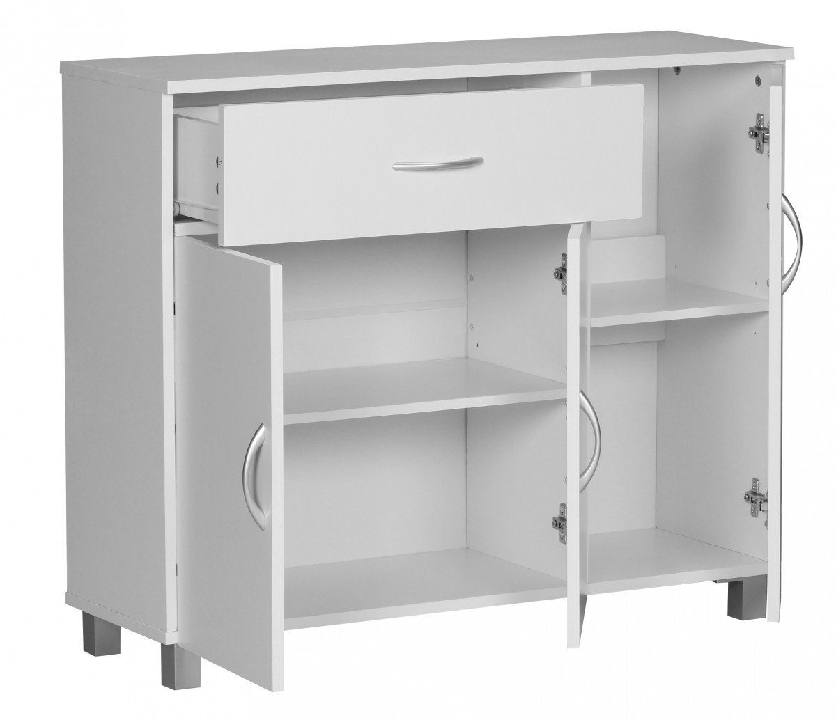 FINEBUY Sideboard SuVa1591_1 (SETE Weiß mit 1 Schublade & 3 Türen 90x75x30 cm), Design Kommode Anrichte Flur-Schrank mit Griffen