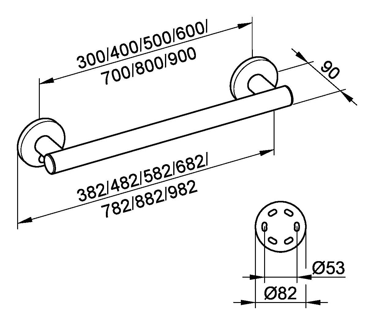 Keuco Haltegriff Plan Care, 482 mm - Verchromt
