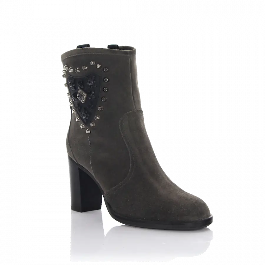 Rossano Bisconti - Stiefeletten Veloursleder Metallverzierung Nieten grau - grau