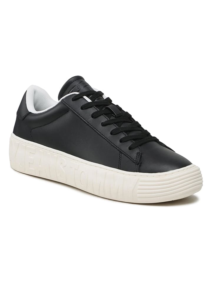 Tommy Hilfiger Shoes Leder-Sneakers in Schwarz/ Weiß günstig kaufen