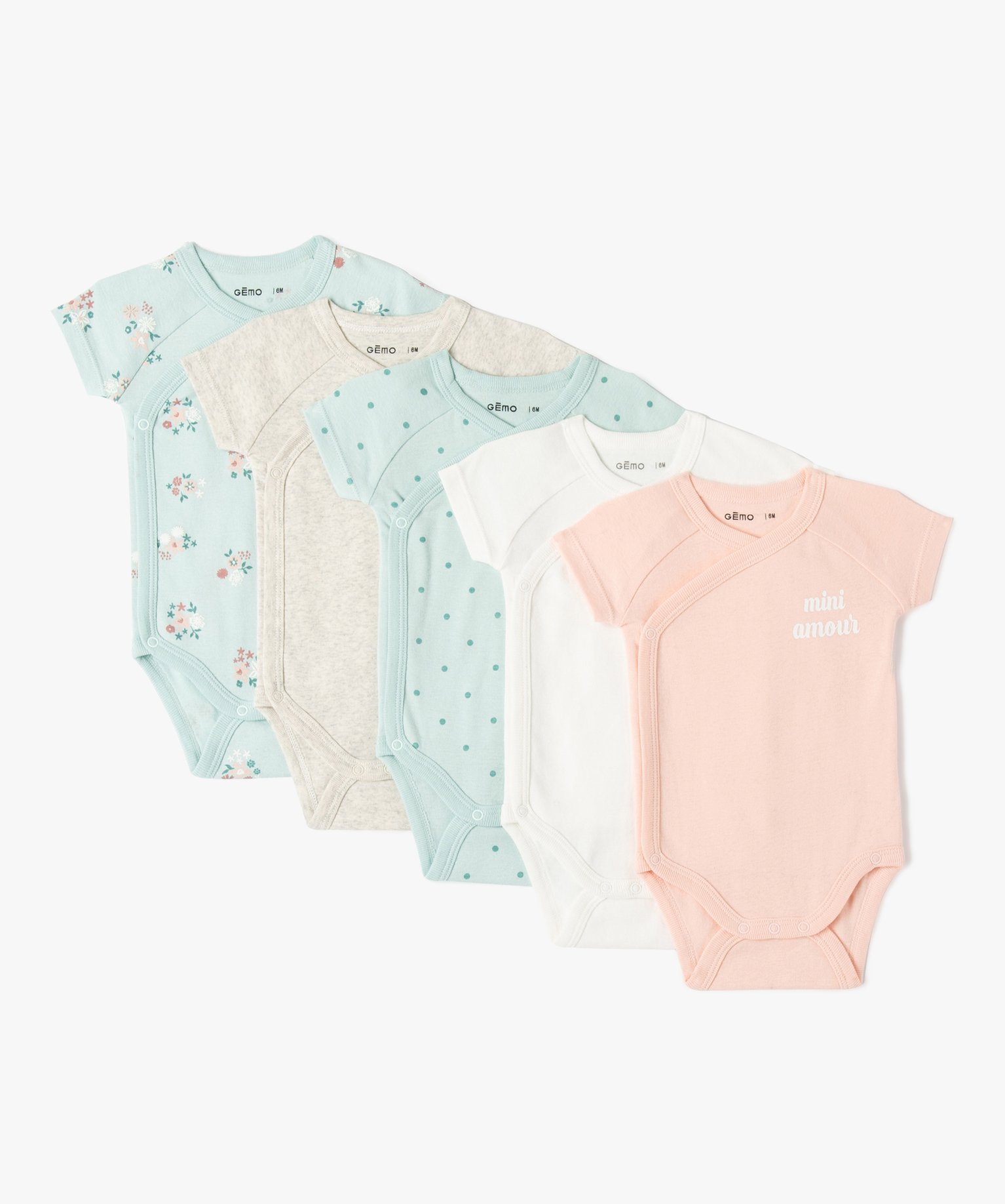 Body bébé à manches courtes et fermeture croisée (lot de 5) vert | GEMO