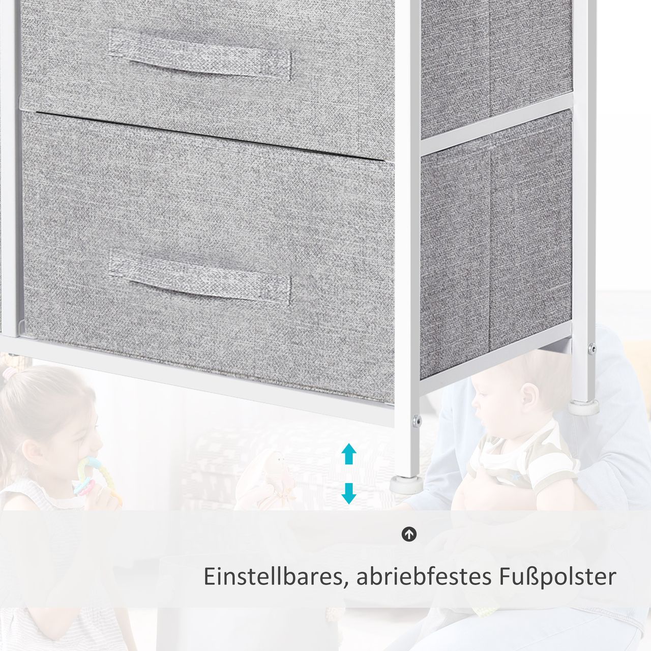 HOMCOM Schubladenschrank, Aufbewahrungsschrank, Stoffkommode mit 5 Stoffschubladen, Stoff  Holz  Metallrahmen, Grau, 83 x 29 x 77 cm