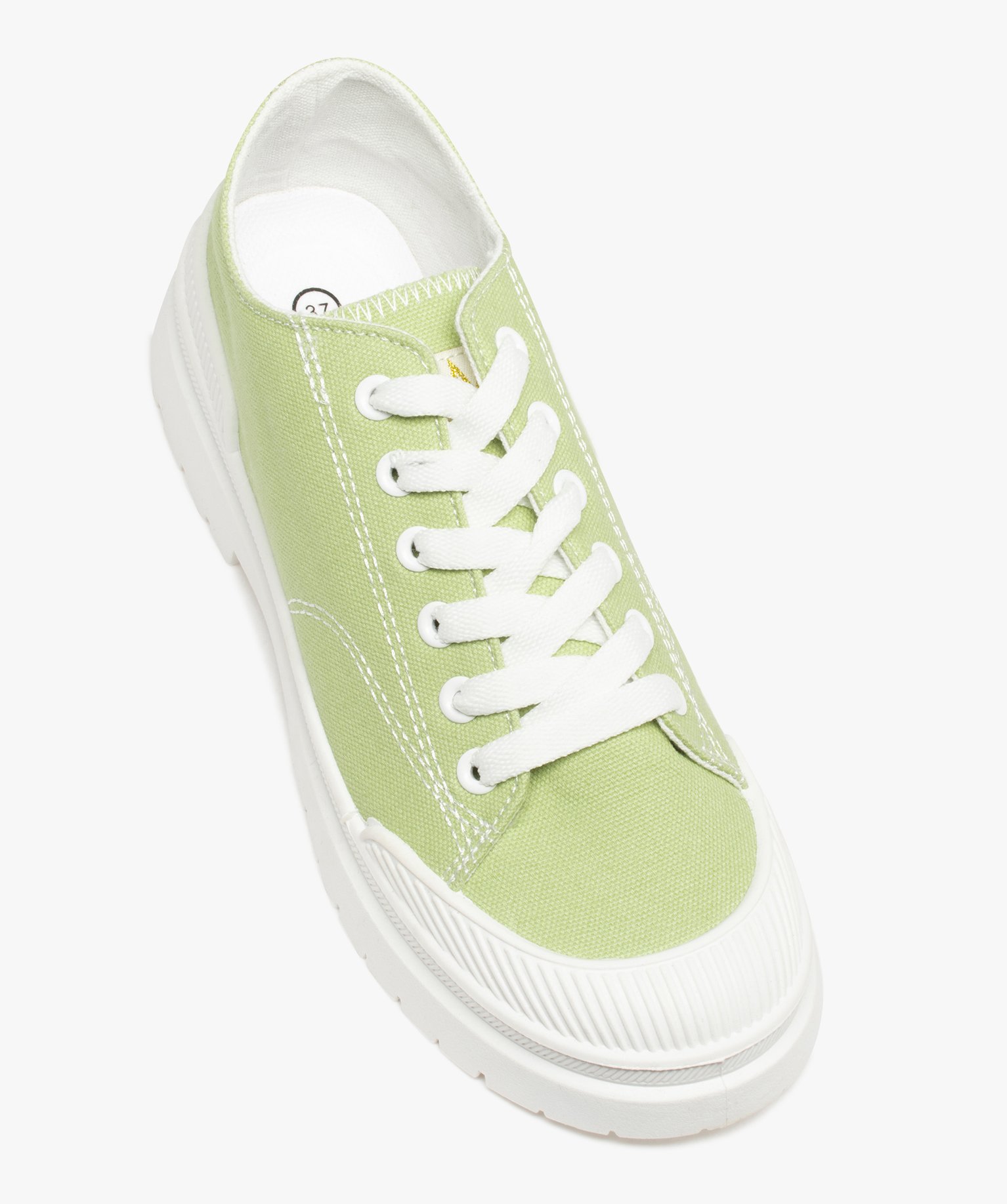 Baskets femme crantées en toile unie – Banana Moon vert | GEMO