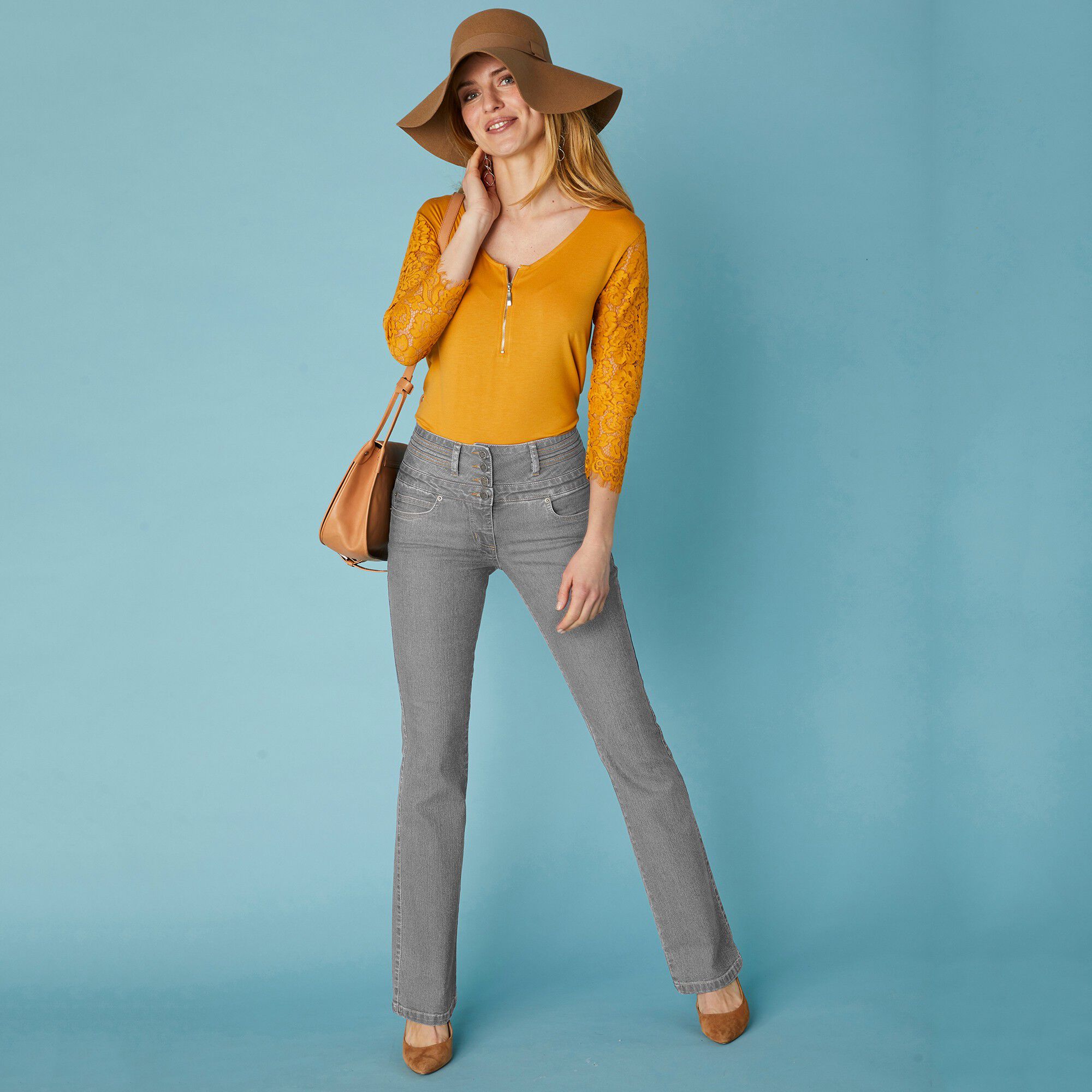Jean coupe bootcut taille haute stretch