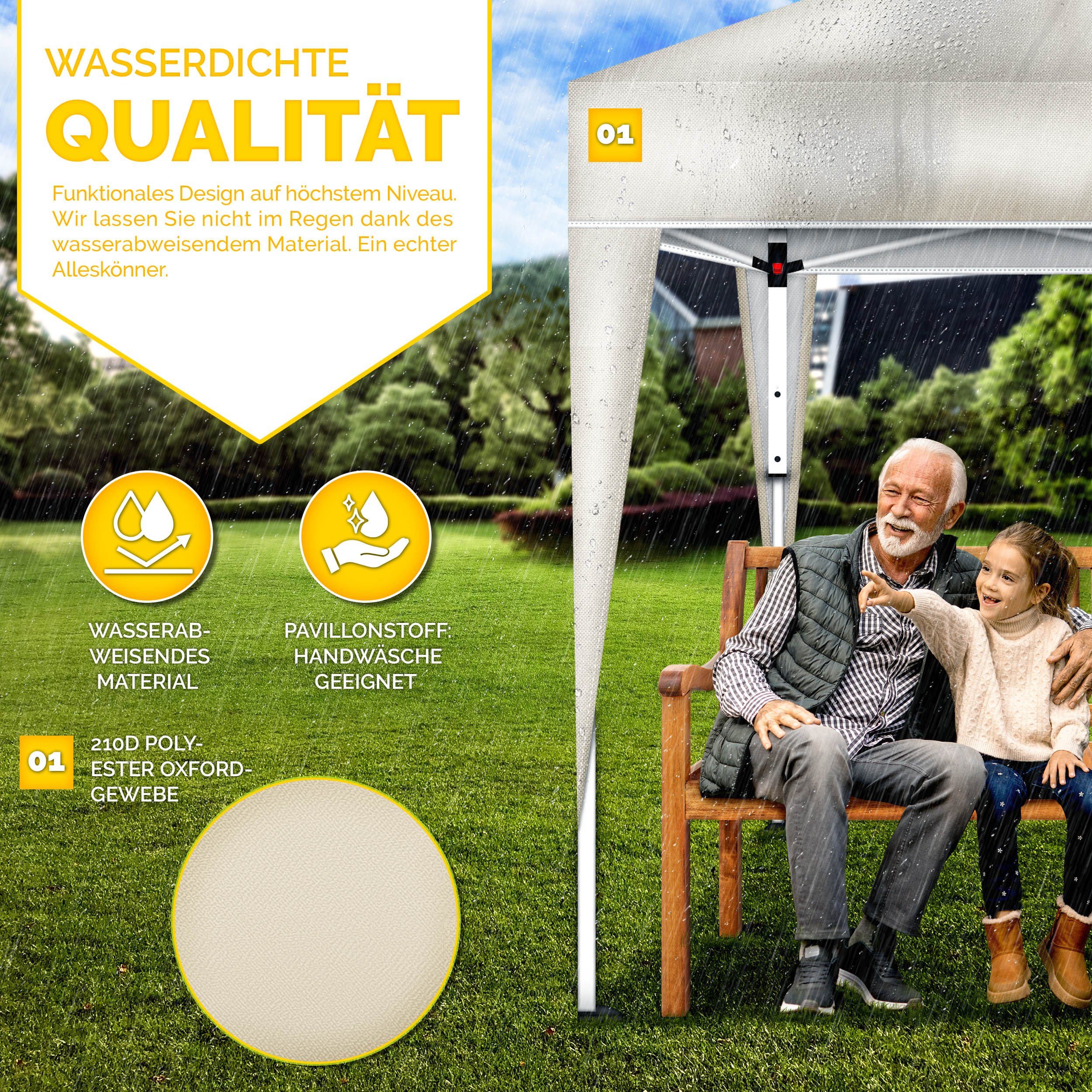 tillvex Pavillon Gartenpavillon 3x3m Wasserdicht Gartenzelt Pop Up, Wasserdicht, höhenverstellbar, UV Schutz 50+, inkl. Tasche
