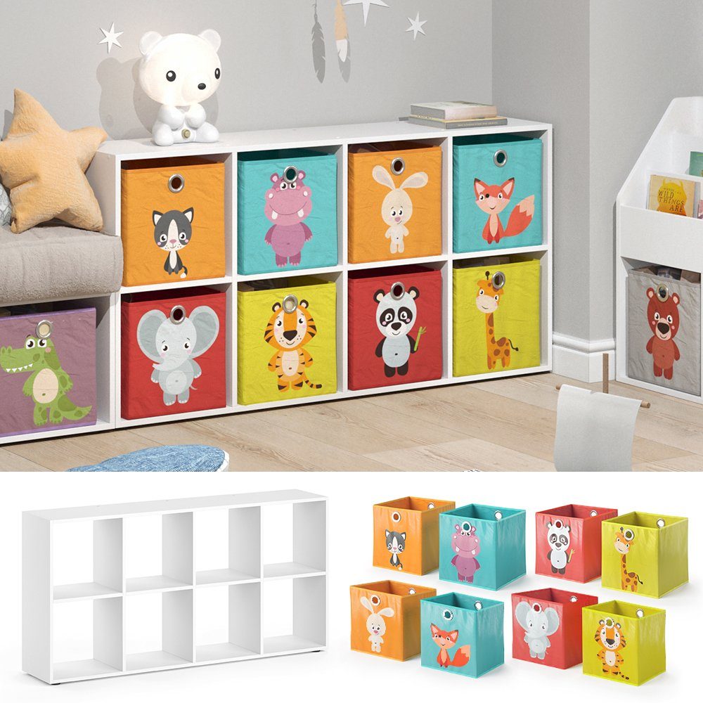 Vicco Raumteiler Bücherregal Standregal SCUTUM 8 Fächer Weiß inkl. Faltboxen