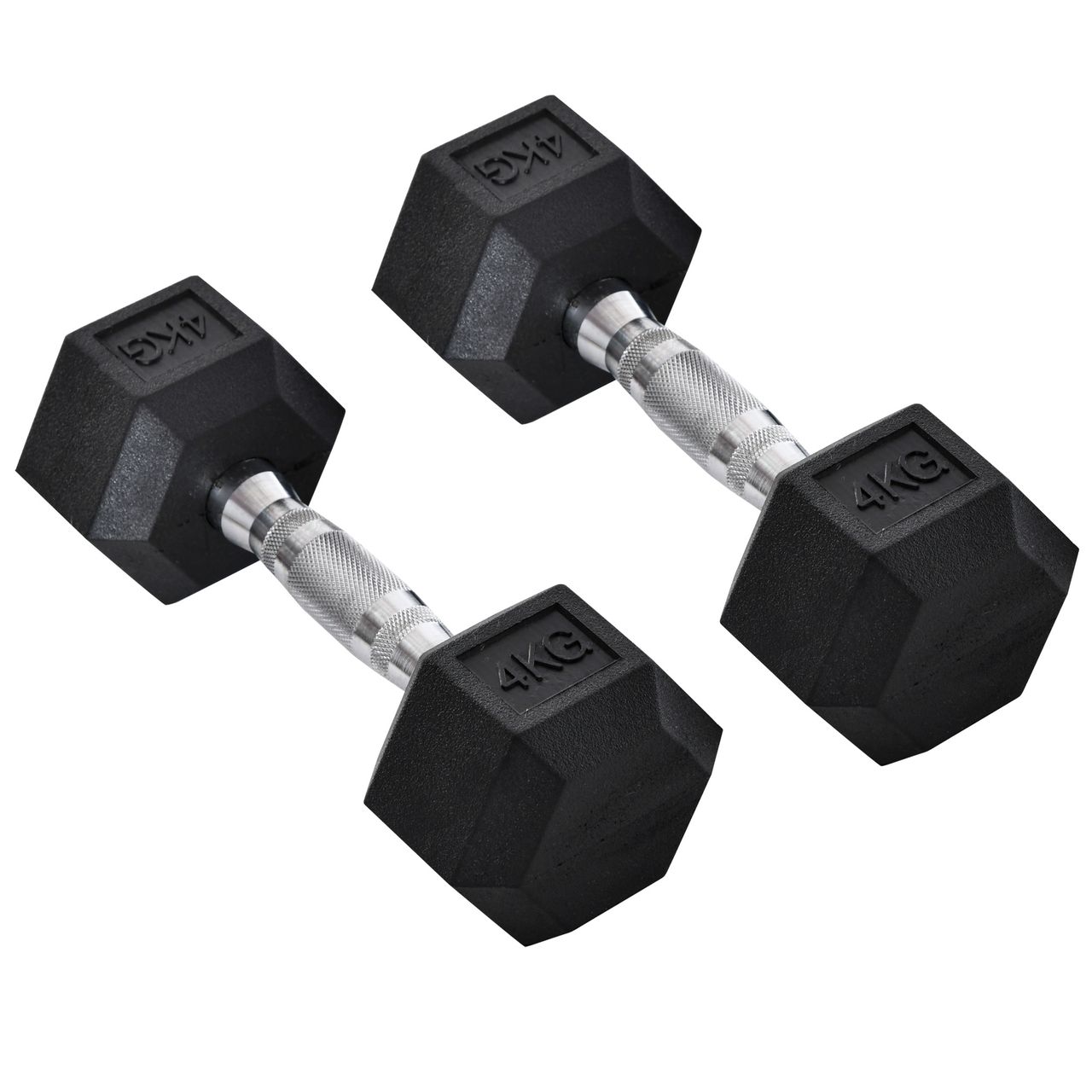HOMCOM 2er-Set Gummi-Hantel 4 KG Fitness Hantel Kurzhantel für Trainingsraum Büro sechseckige Form Metall Gummi Schwarz