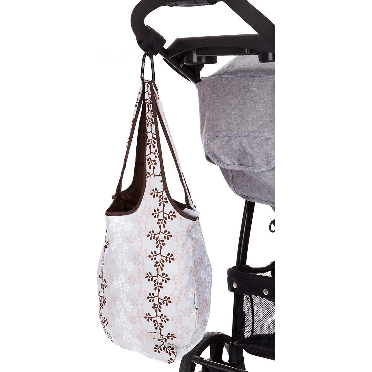 Karabinerhalterung für Kinderwagen und Buggys schwarz mit Reflektor