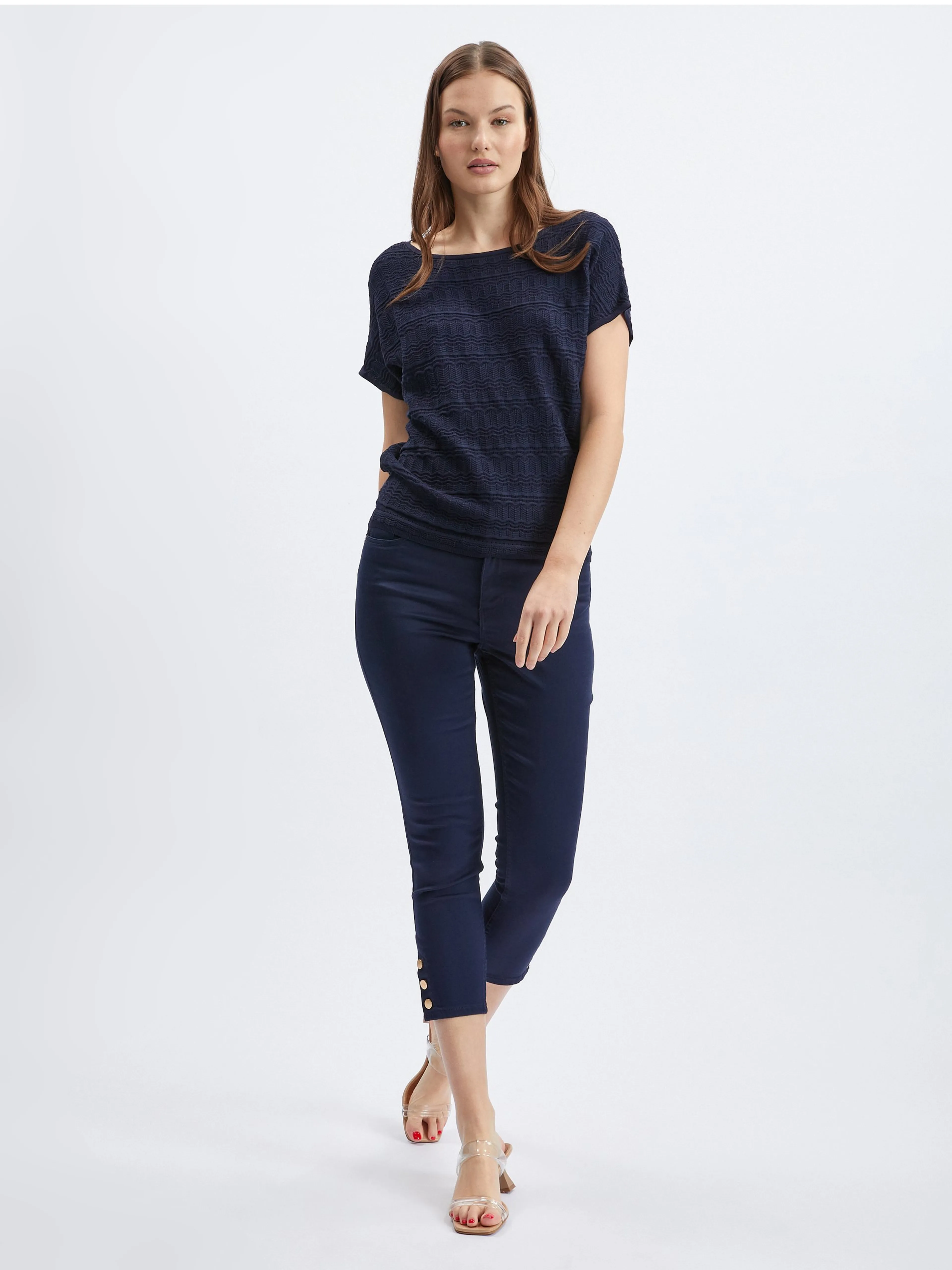 Dunkelblauer Damen-Kurzarmpullover ORSAY