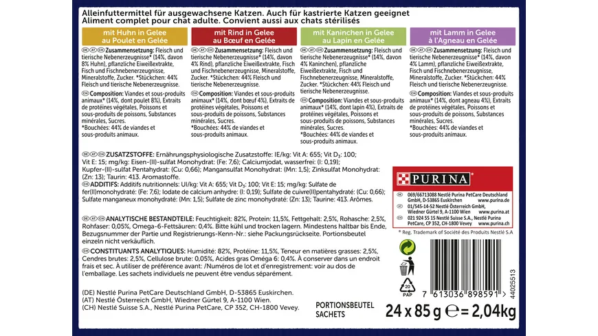 PURINA FELIX So gut wie es aussieht in Gelee Geschmacksvielfalt vom Land Katzennassfutter 2.04 kg