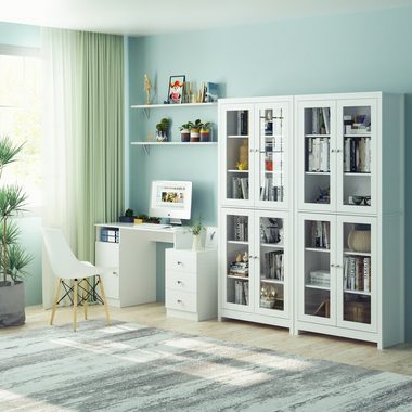Homfa Hochschrank Vitrinenschrank, 190cm hoch Bücherschrank, mit Türen, Weiß