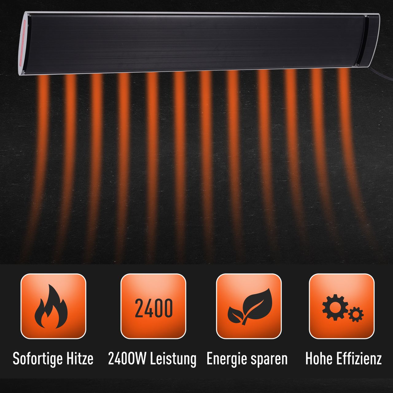 Outsunny Outdoor-Heizung 2400 W Heizstrahler Alu 133 x 20 x 4,8 cm